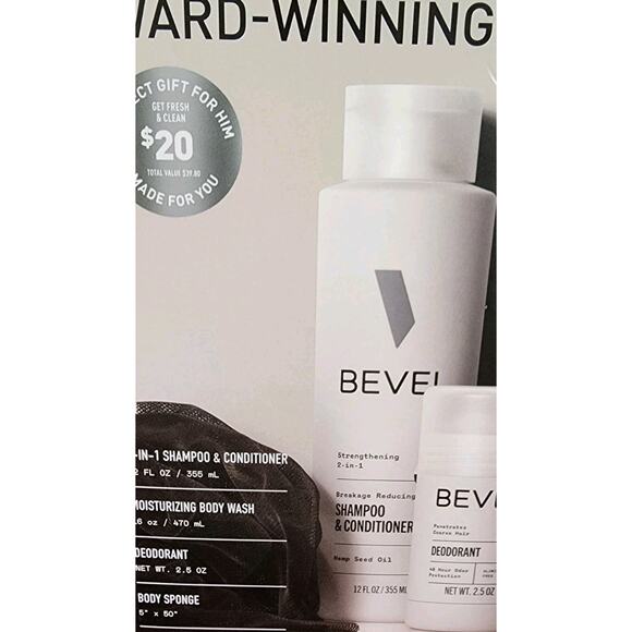 Bevel 4 Pc On The Go Bath Set Grooming Body Wash Shampoo Deodorant Sponge NEW - Picture 3 of 4